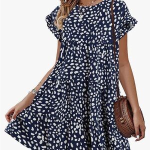 Womens Ruffles Boho Floral Printed Babydoll Loose Swing Casual Short Mini  Dress